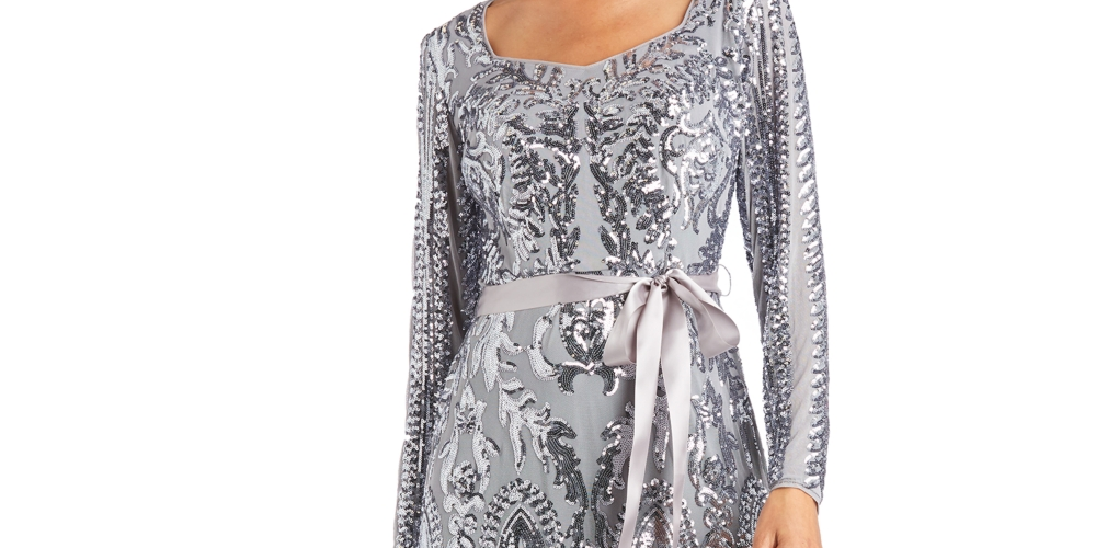 Vestido Godet Embelezado Feminino R &amp; M Richards Cinza Tamanho 18