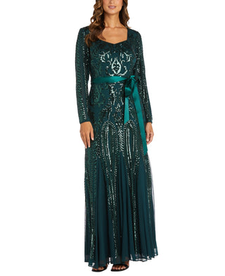 R & M Richards Women's Embellished Godet Gown Green Size 10
