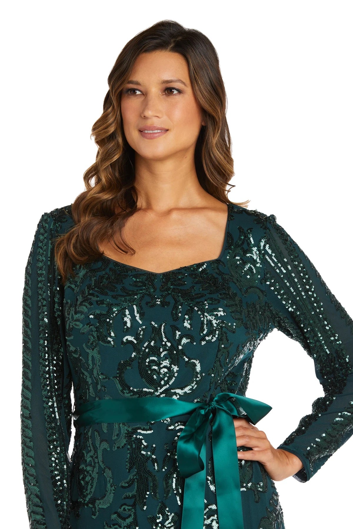 Vestido Godet Embelezado Feminino R &amp; M Richards Verde Tamanho 10