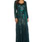 Vestido de noite longo Godet feminino R &amp; M Richards, verde, tamanho 16
