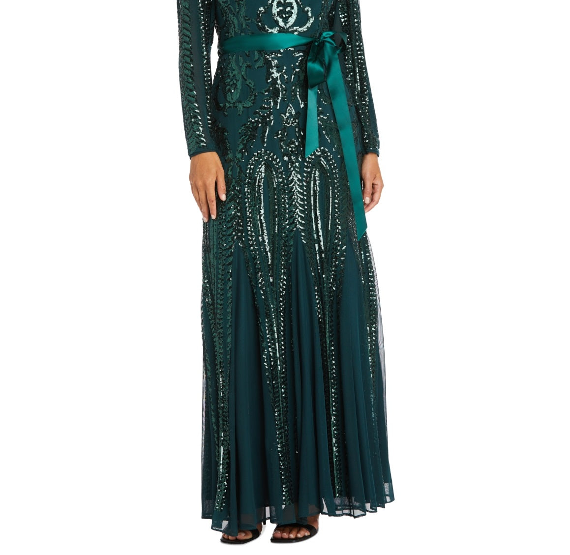 Vestido de noite longo Godet feminino R &amp; M Richards, verde, tamanho 16