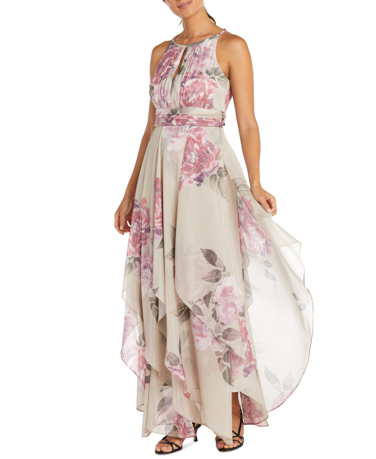 Vestido curto feminino R &amp; M Richards com decote em V e alças finas, marrom, tamanho 6, pequeno