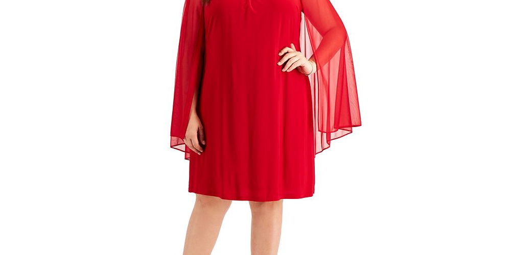 Vestido feminino R &amp; M Richards com manga de chiffon e strass, tamanho 20W, vermelho