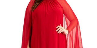 Vestido feminino R &amp; M Richards com manga de chiffon e strass, tamanho 20W, vermelho