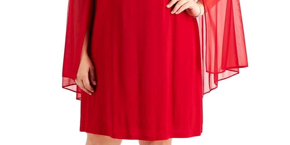 Vestido feminino R &amp; M Richards com manga de chiffon e strass, tamanho 20W, vermelho