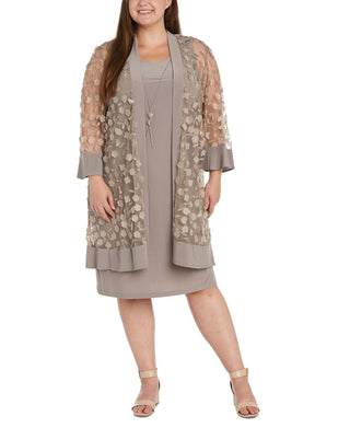 Vestido feminino com decote redondo e jaqueta floral R &amp; M Richards, marrom, tamanho 16W