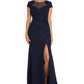 Vestido de festa feminino Nightway com manga curta e ilusão, azul, tamanho 6, pequeno