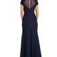 Vestido de festa feminino Nightway com manga curta e ilusão, azul, tamanho 6, pequeno
