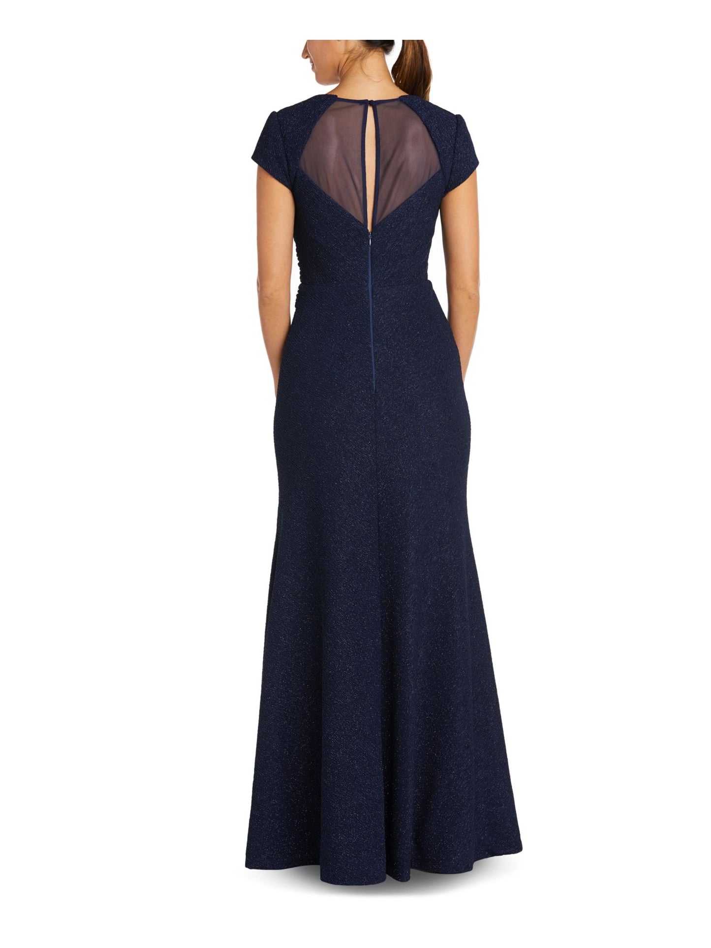 Vestido de festa feminino Nightway com manga curta e ilusão, azul, tamanho 6, pequeno