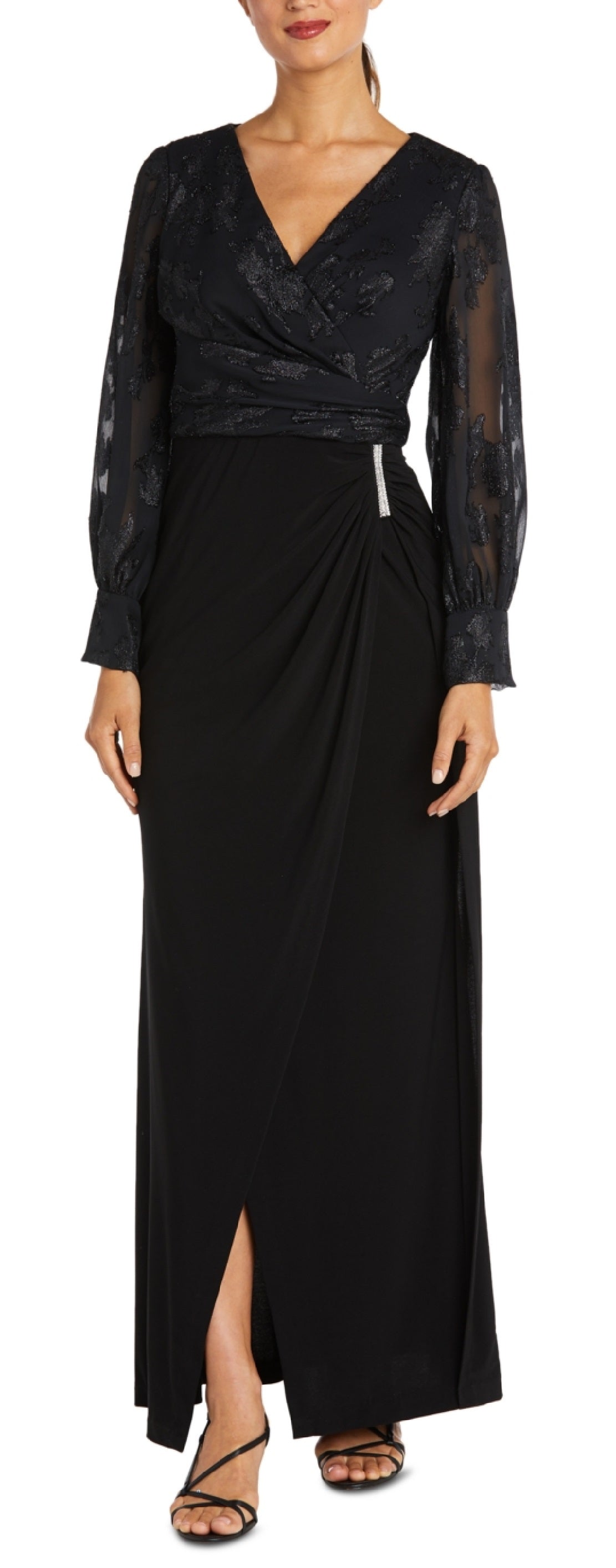 Vestido envelope feminino Nightway Jacquard Faux, preto, tamanho 4