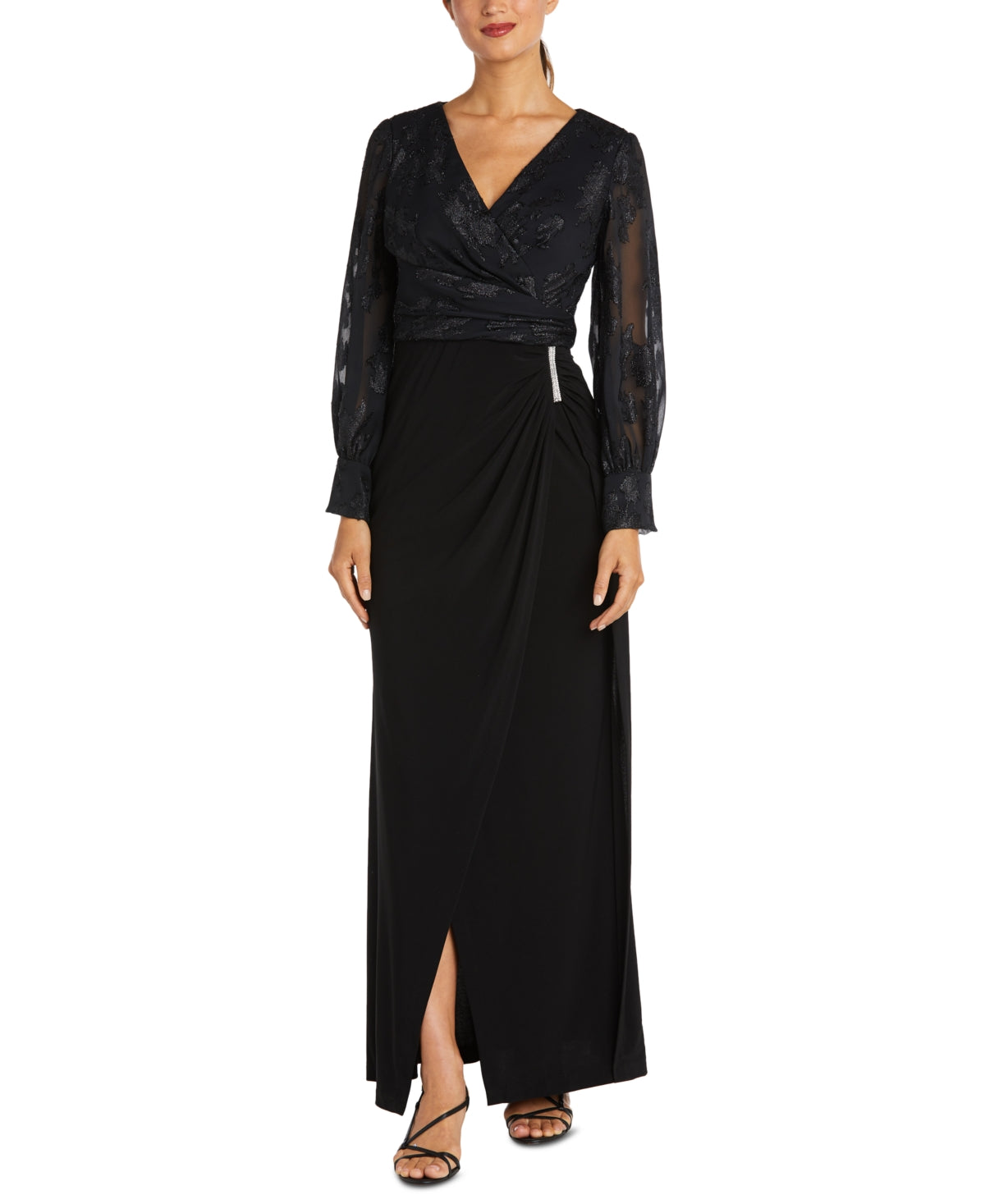 Vestido envelope feminino Nightway Jacquard Faux, preto, tamanho 4