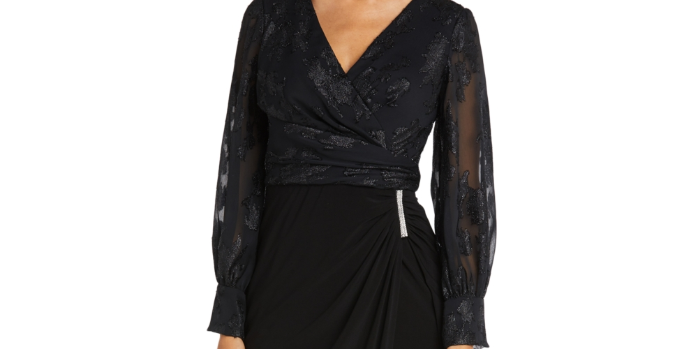 Vestido envelope feminino Nightway Jacquard Faux, preto, tamanho 4