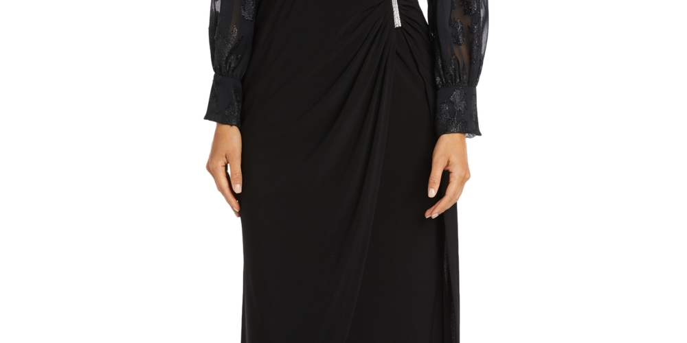 Vestido envelope feminino Nightway Jacquard Faux, preto, tamanho 4