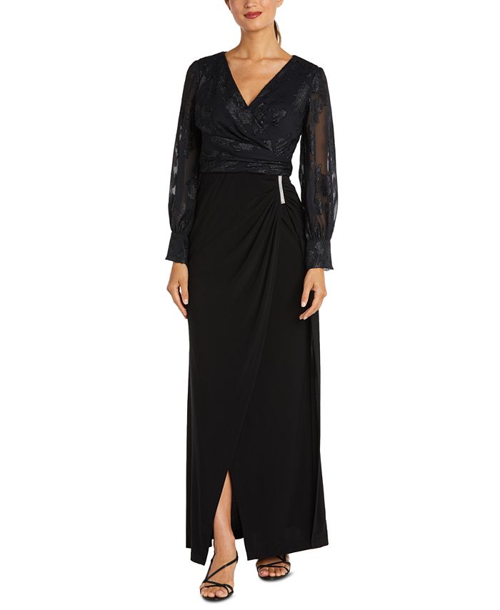 Vestido envelope feminino Nightway Jacquard Faux, preto, tamanho 8