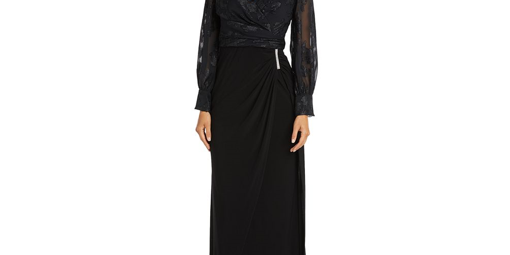 Vestido envelope feminino Nightway Jacquard Faux, preto, tamanho 8
