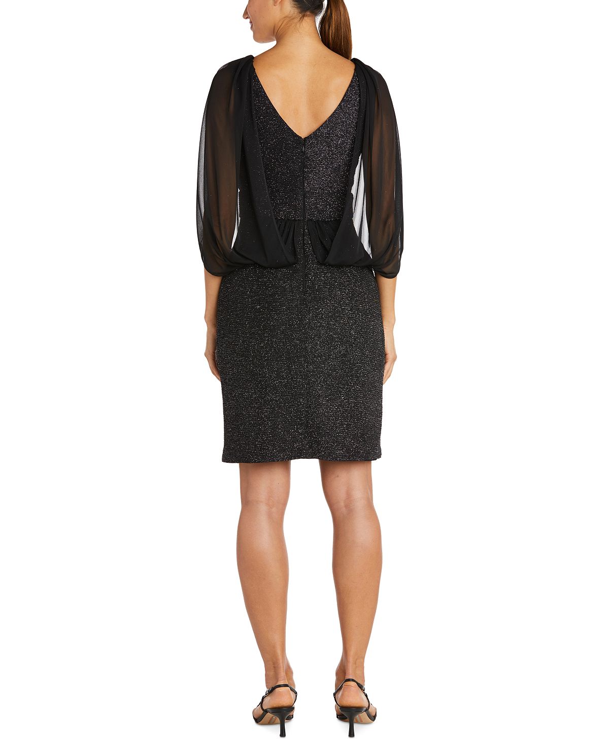 Vestido Capelet Feminino Nightway em Malha Glitter Preto Tamanho 8