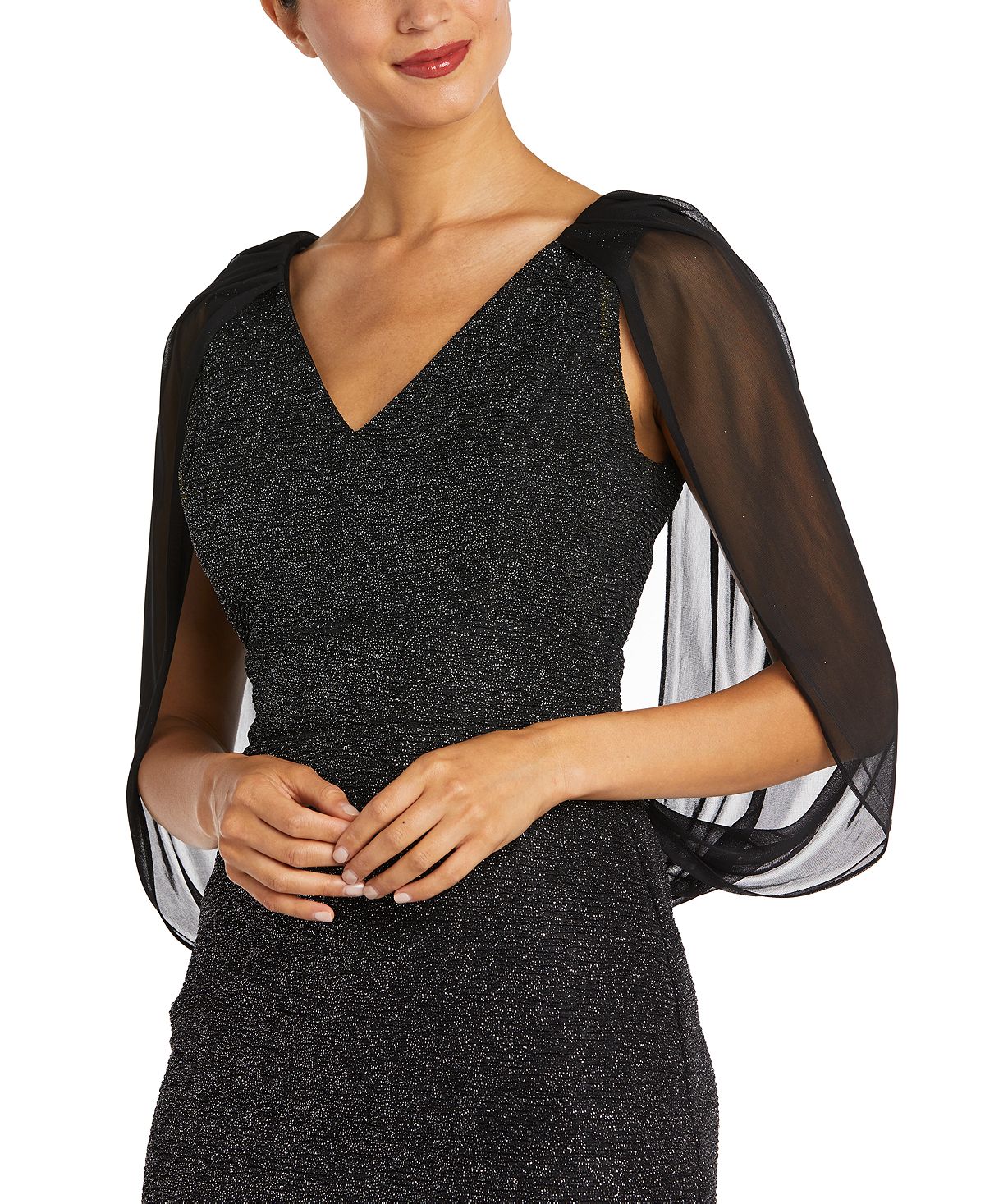 Vestido Capelet Feminino Nightway em Malha Glitter Preto Tamanho 8