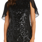 Vestido Capelet Feminino R &amp; M Richards com Lantejoulas, Preto, Tamanho 12