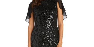Vestido Capelet Feminino R &amp; M Richards com Lantejoulas, Preto, Tamanho 12