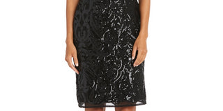 Vestido Capelet Feminino R &amp; M Richards com Lantejoulas, Preto, Tamanho 12