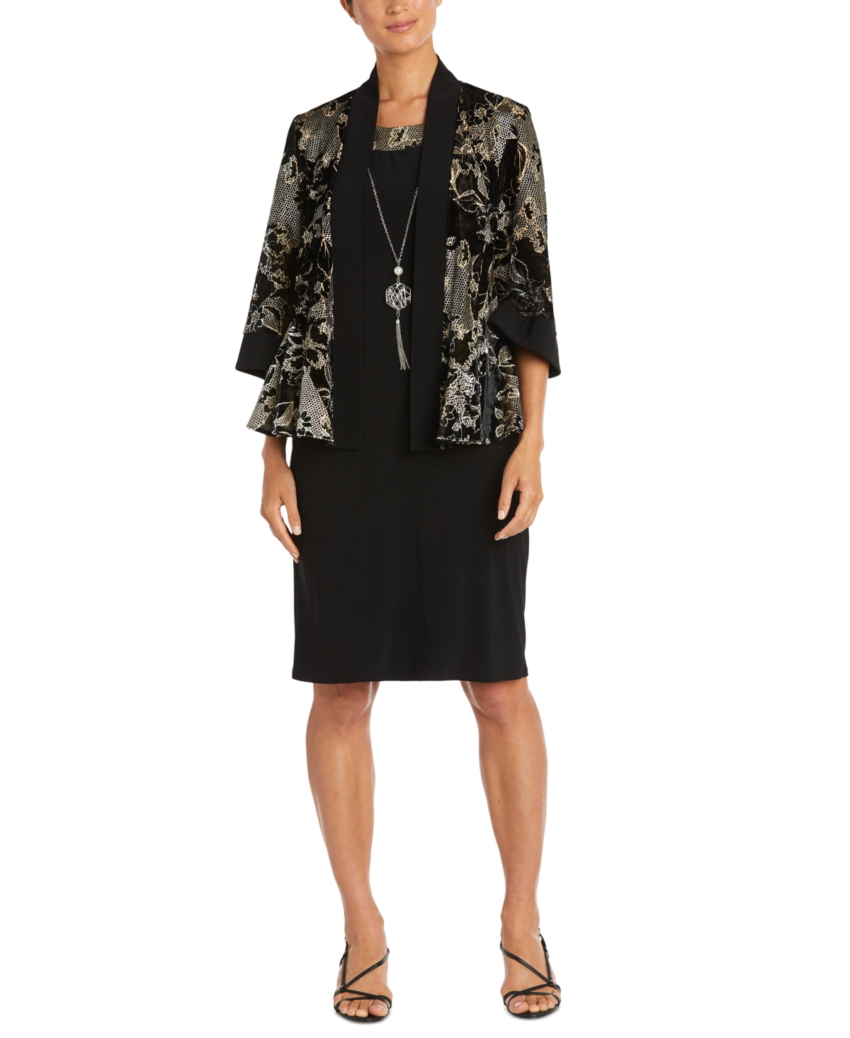 R &amp; M Richards Jaqueta e vestido estampados masculinos, 2 peças, preto, tamanho 12P