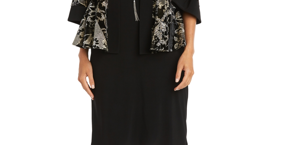 R &amp; M Richards Jaqueta e vestido estampados masculinos, 2 peças, preto, tamanho 12P