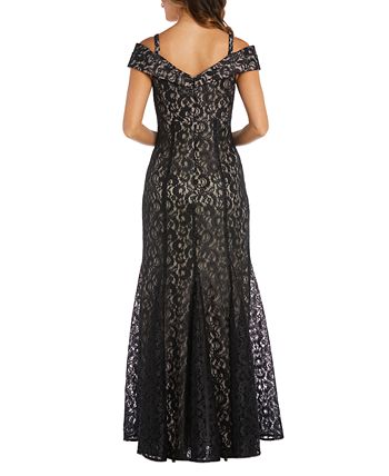 Vestido de renda ombro a ombro feminino R &amp; M Richards, preto, tamanho 12