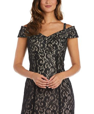 Vestido de renda ombro a ombro feminino R &amp; M Richards, preto, tamanho 12