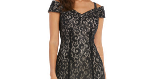 Vestido de renda ombro a ombro feminino R &amp; M Richards, preto, tamanho 12