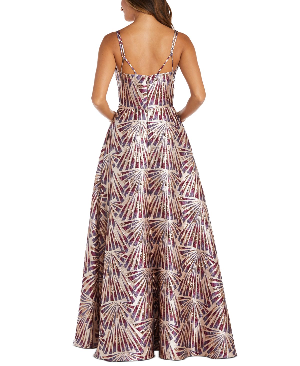 Vestido feminino com estampa geométrica metálica Nightway, rosa, tamanho 4