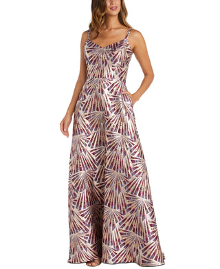 Nightway Women's Metallic Geo Print Gown Purple Size 8