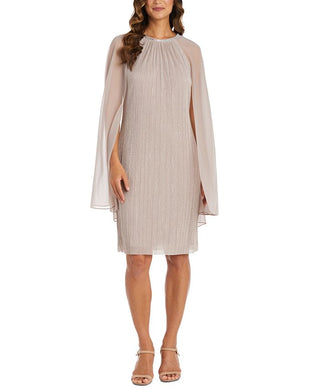 Vestido feminino com capa metálica amassada R &amp; M Richards, marrom, tamanho 20W