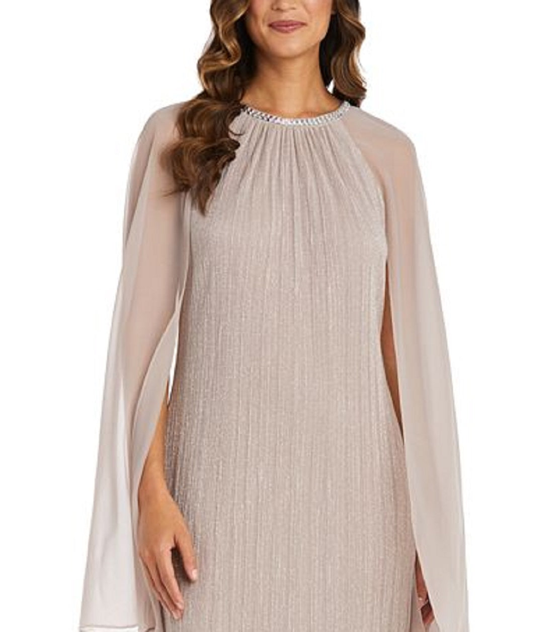 Vestido feminino com capa metálica amassada R &amp; M Richards, marrom, tamanho 20W