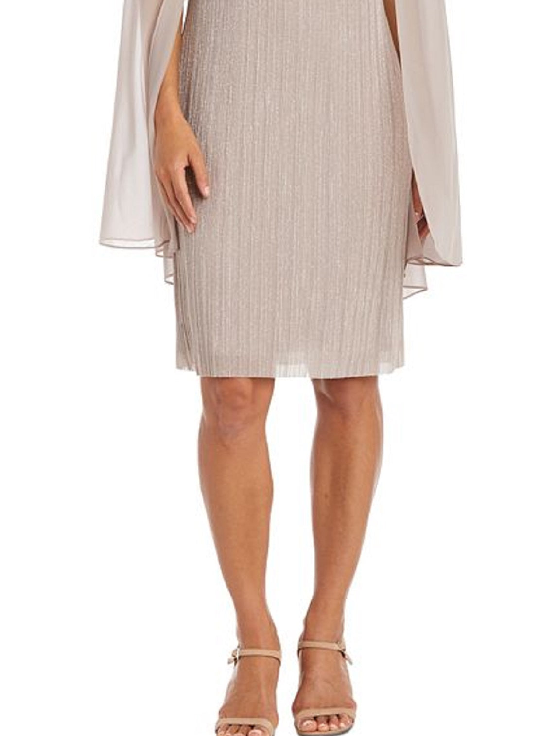 Vestido feminino com capa metálica amassada R &amp; M Richards, marrom, tamanho 20W