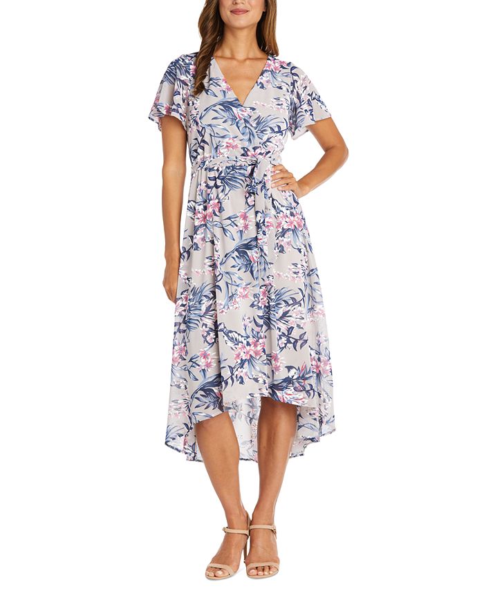 Vestido envelope falso com mangas esvoaçantes R &amp; M Richards feminino, marrom, tamanho 14, pequeno