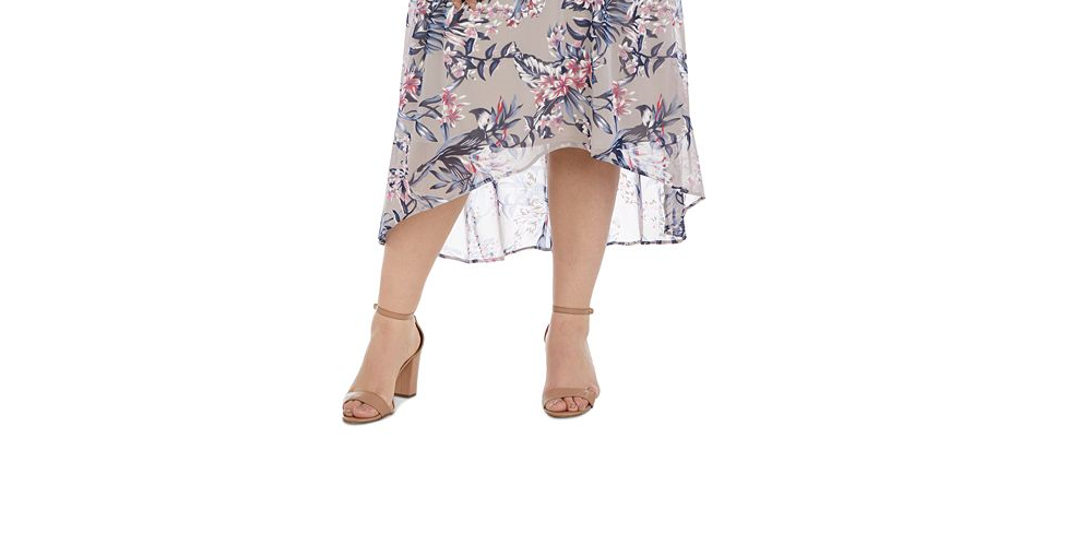 Vestido envelope falso com estampa floral e mangas esvoaçantes R &amp; M Richards feminino, marrom, tamanho 20W