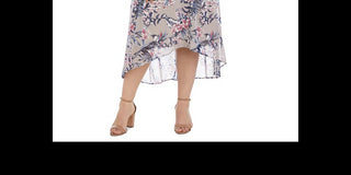 Vestido envelope falso com estampa floral e mangas esvoaçantes R &amp; M Richards feminino, marrom, tamanho 20W