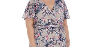 Vestido envelope falso com estampa floral e mangas esvoaçantes R &amp; M Richards feminino, marrom, tamanho 20W