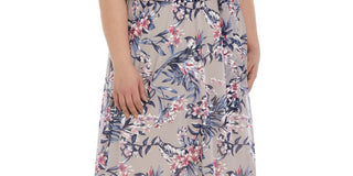 Vestido envelope falso com estampa floral e mangas esvoaçantes R &amp; M Richards feminino, marrom, tamanho 20W