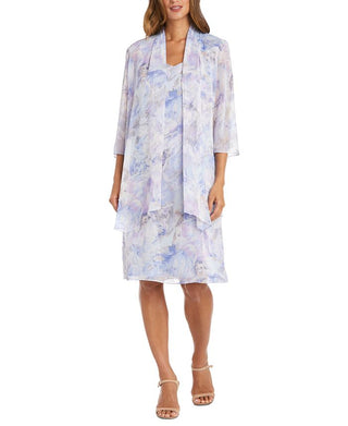 Vestido feminino com estampa floral R&amp;M Richards, roxo, tamanho 16