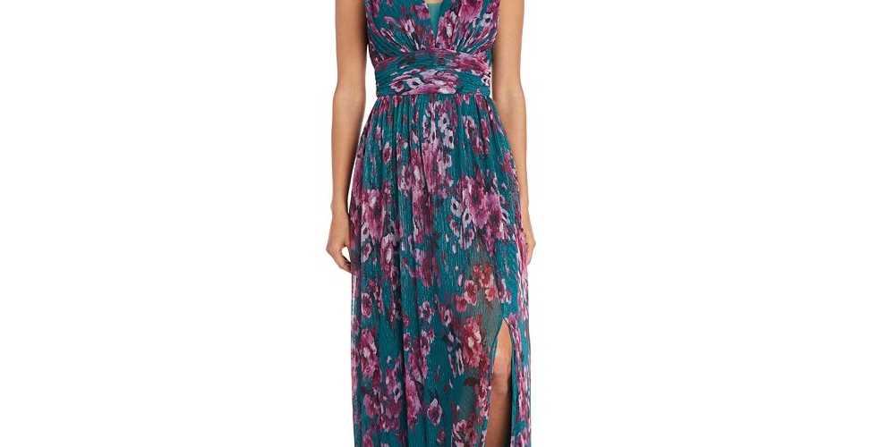 Vestido feminino Nightway com decote em V e estampa floral, preto, tamanho 4, pequeno