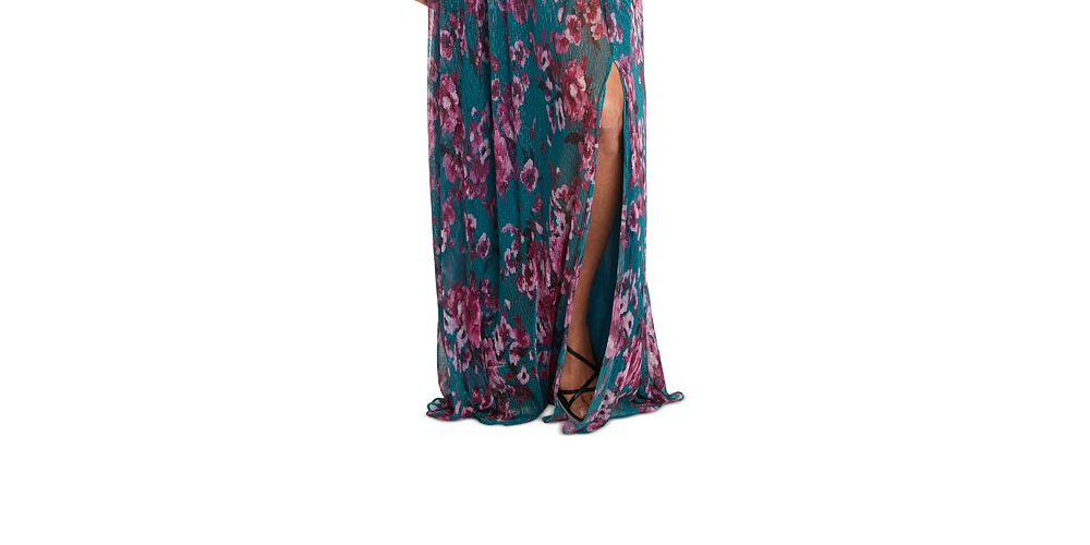 Vestido feminino Nightway com decote em V e estampa floral, preto, tamanho 4, pequeno