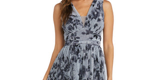 Vestido feminino Nightway com decote em V e estampa floral, preto, tamanho 4, pequeno