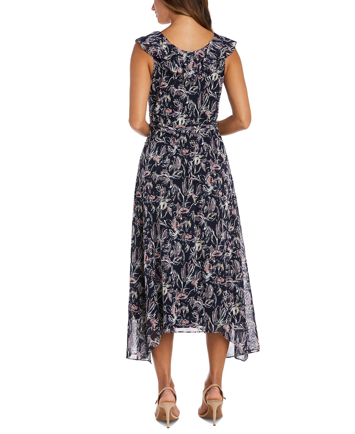 Vestido estampado sem mangas feminino R &amp; M Richards azul tamanho 10 pequeno