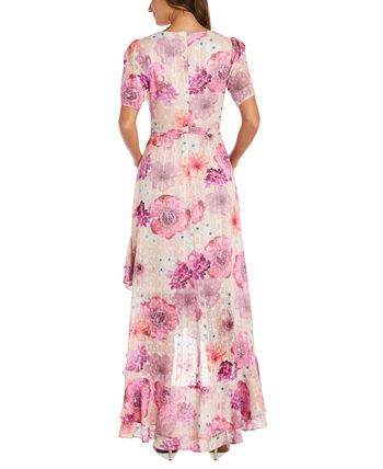 Vestido feminino Nightway com babados, alto e baixo, rosa, tamanho 4