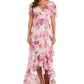 Vestido feminino Nightway com babados, alto e baixo, rosa, tamanho 14