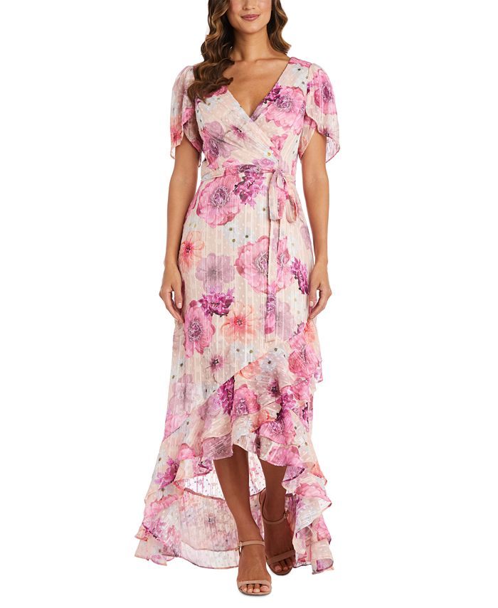 Vestido feminino Nightway com babados, alto e baixo, rosa, tamanho 14