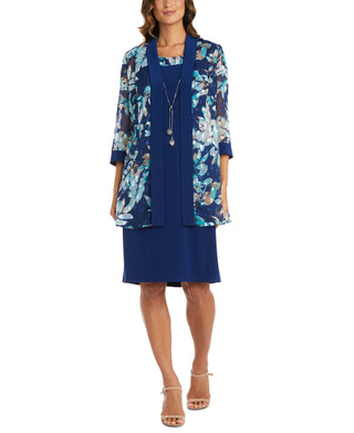 R &amp; M Richards Jaqueta e vestido estampados femininos, azul, tamanho 18W