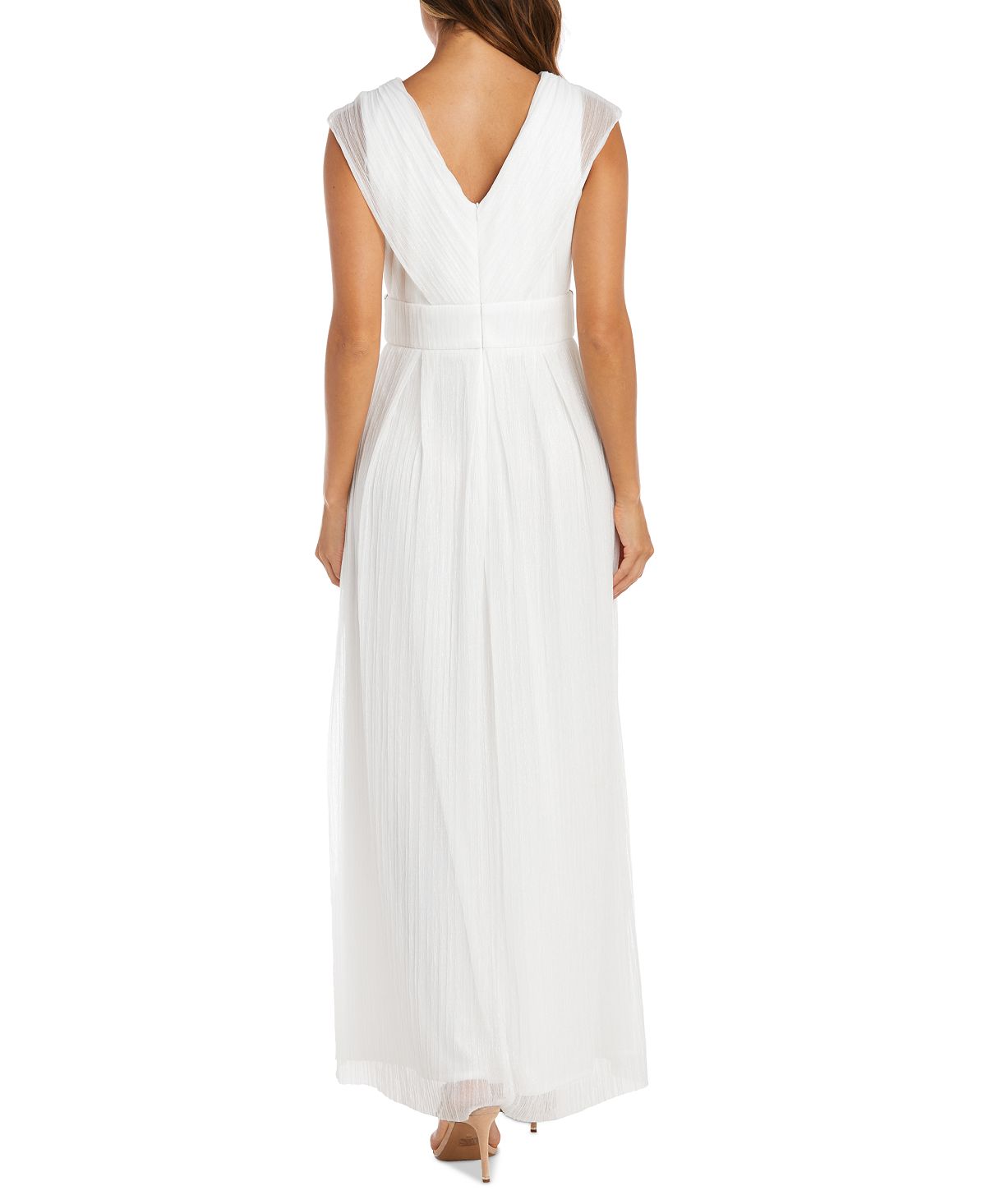 Vestido metálico feminino R &amp; M Richards Surplice, branco, tamanho 16W