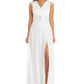 Vestido metálico feminino R &amp; M Richards Surplice, branco, tamanho 16W